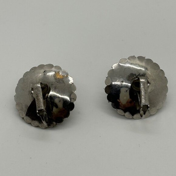Sarah Coventry Vintage "Black Beauty" Silver-Tone Clip-On Earrings W/ Black Cabo - Picture 7 of 10